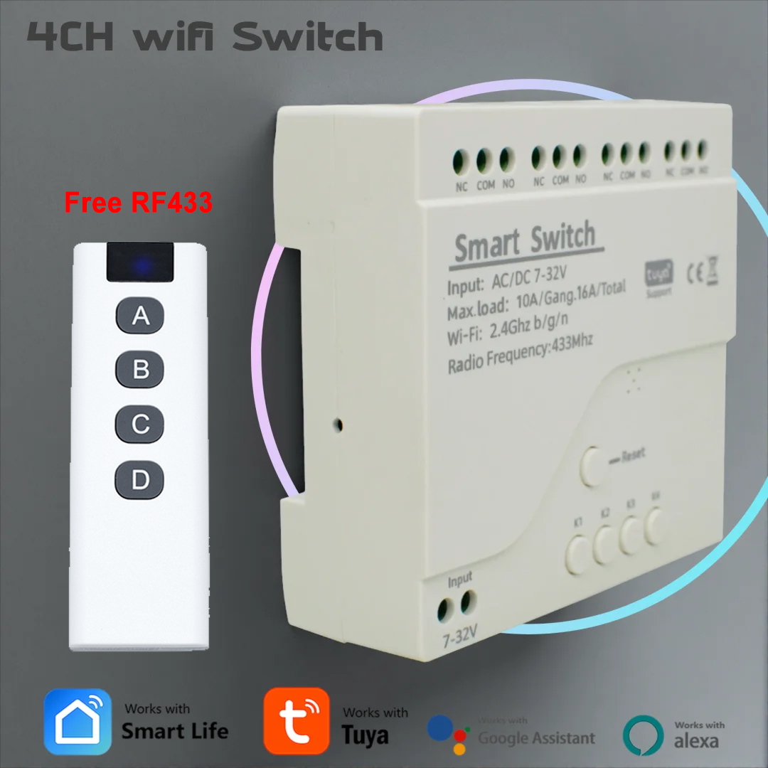 Tuya 4 Channel - Pemutus Sirkuit Wifi 4 Saluran Tuya