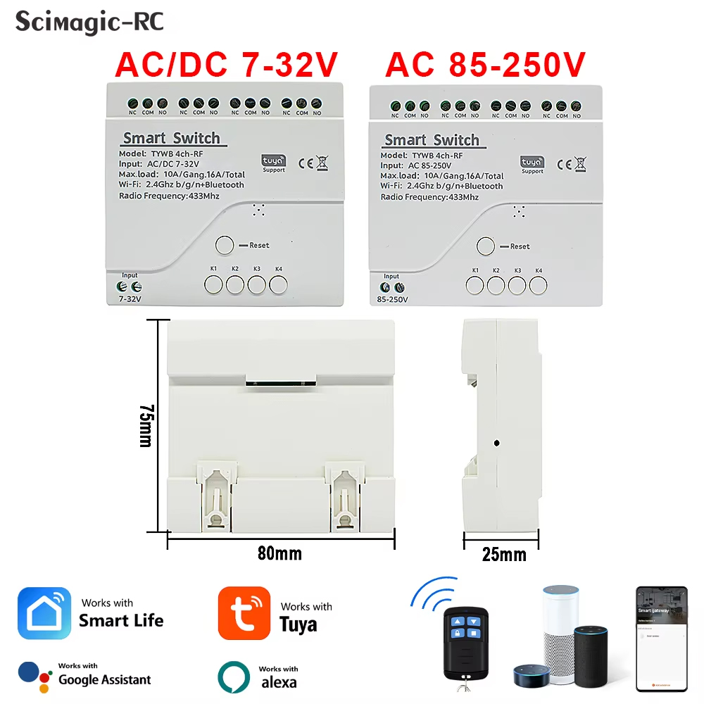Tuya 4 Channel - Modul Sakelar Nirkabel 4 Saluran, Relay
